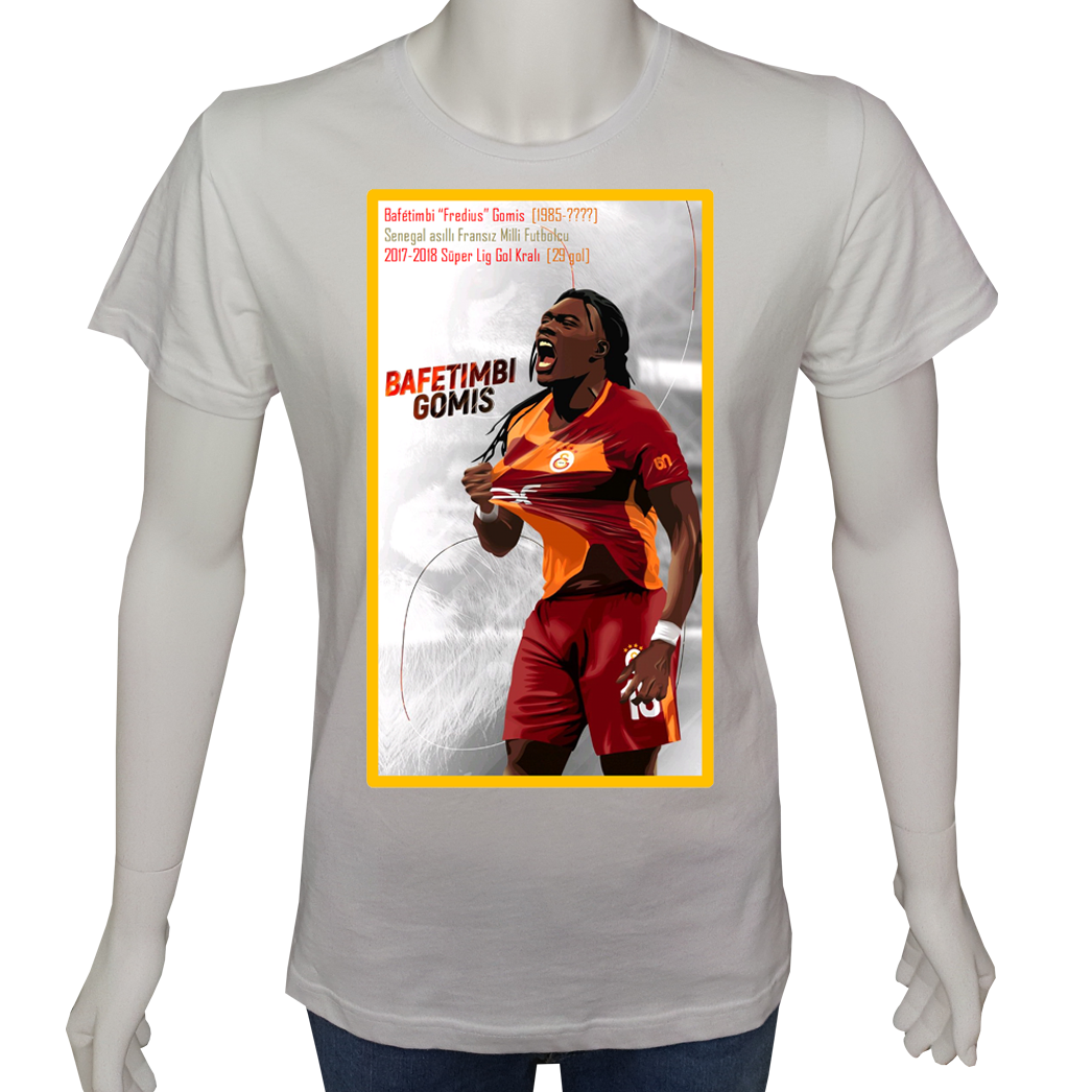 Unisex T-shirt Beyaz 'Fanatik Taraftar/B.Gomis1' Baskılı