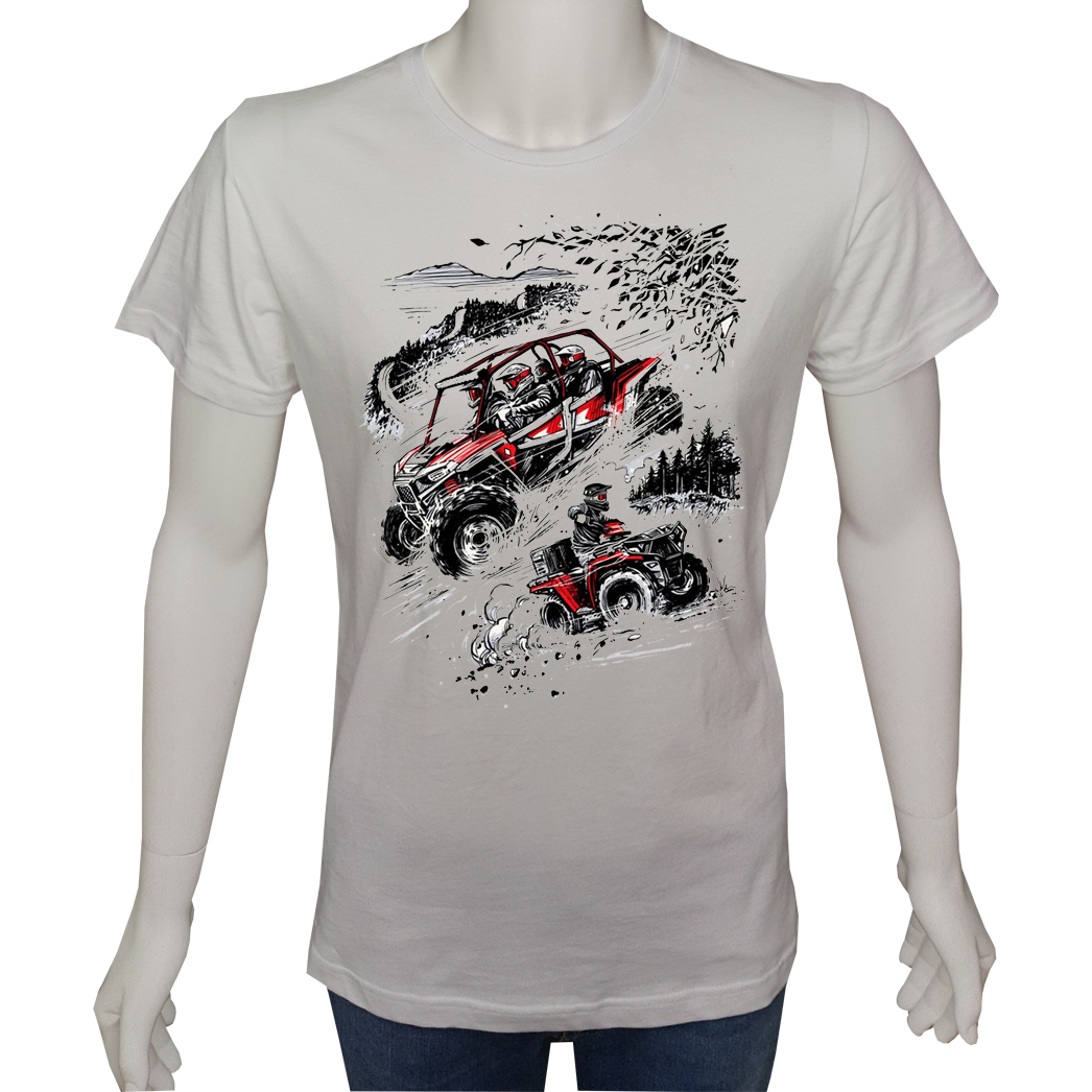 Unisex T-shirt Beyaz 'Moto / ATV1' Baskılı