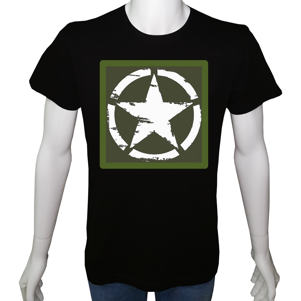 Unisex T-shirt Siyah 'Asker&Taktik / Yıldız' Baskılı