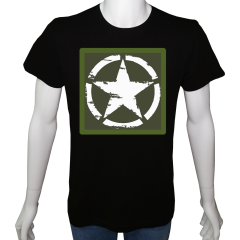 Unisex T-shirt Siyah 'Asker&Taktik / Yıldız' Baskılı