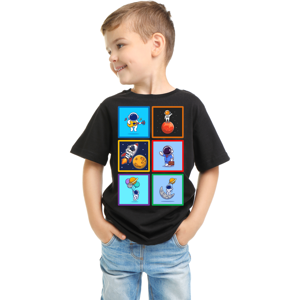 Çocuk T-shirt Siyah 'Astronot2' Baskılı