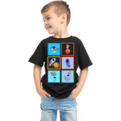 Çocuk T-shirt Siyah 'Astronot2' Baskılı