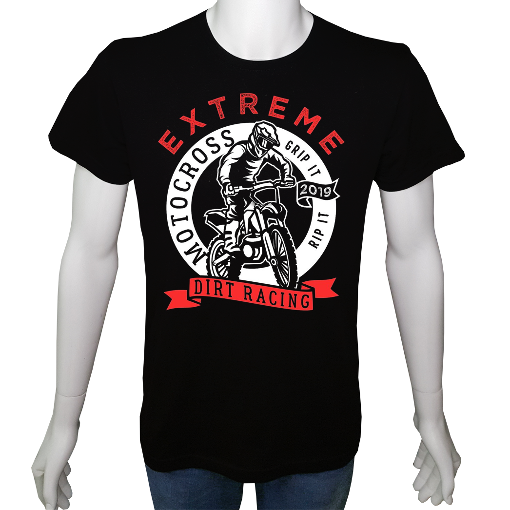 Unisex T-shirt Siyah 'Moto / Kros Moto4' Baskılı