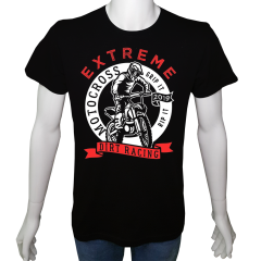 Unisex T-shirt Siyah 'Moto / Kros Moto4' Baskılı