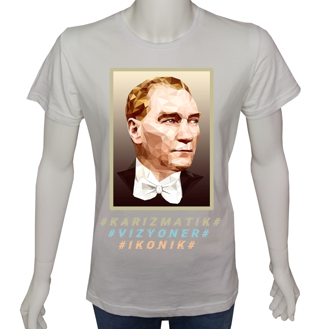 Unisex T-shirt Beyaz 'Atatürk/Karizmatik' Baskılı