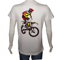 Unisex T-shirt Beyaz 'Moto / Kros Moto5' 2Baskılı