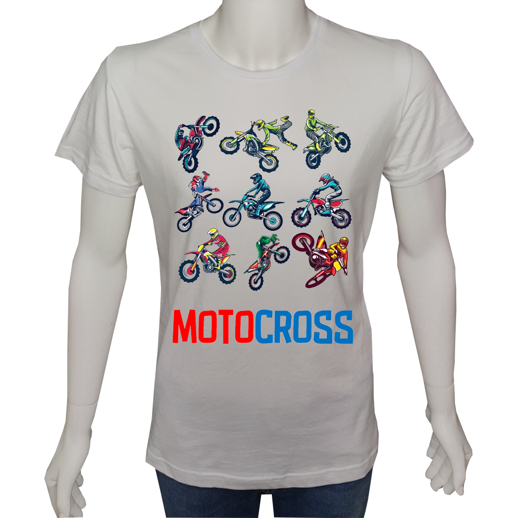 Unisex T-shirt Beyaz 'Moto / Kros Moto5' 2Baskılı