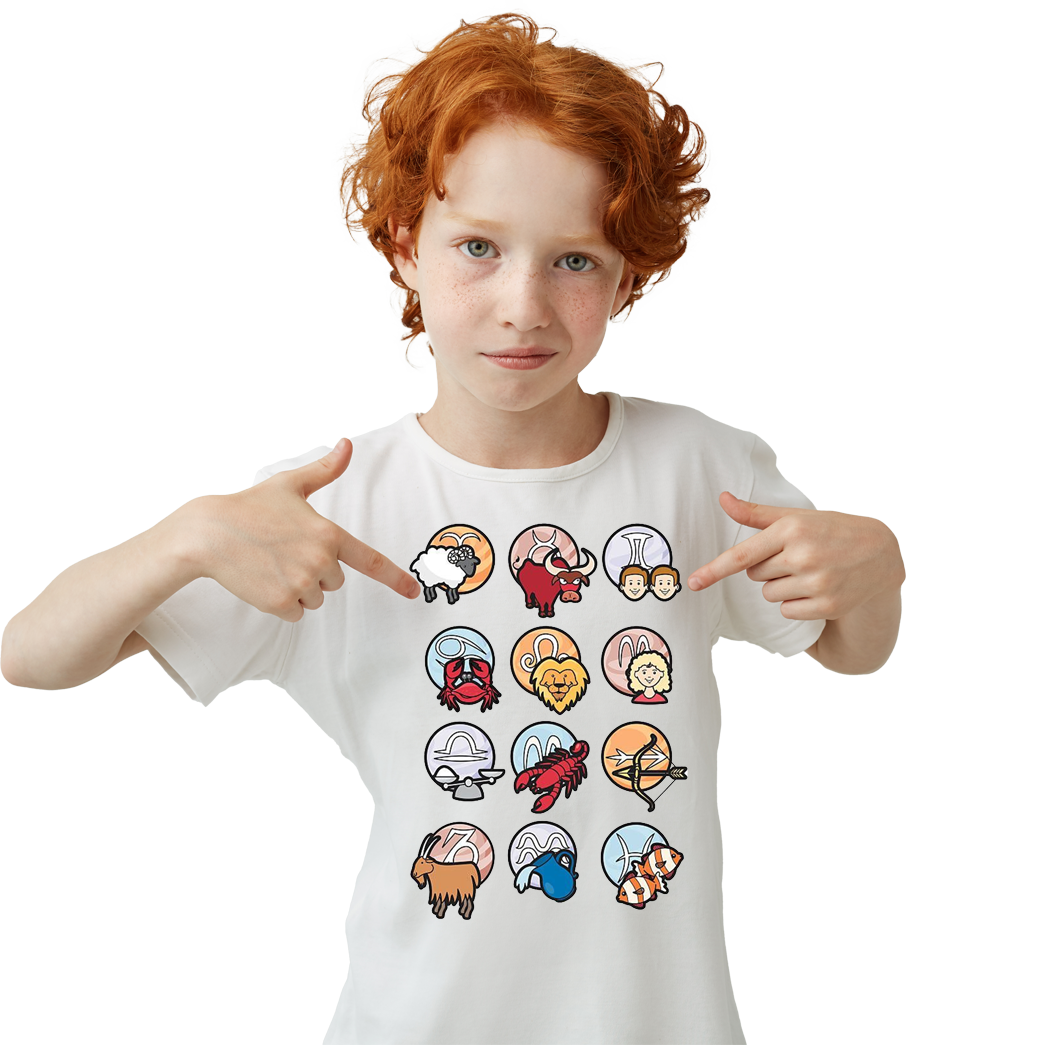 Çocuk T-shirt Beyaz 'Burçlar1' Baskılı
