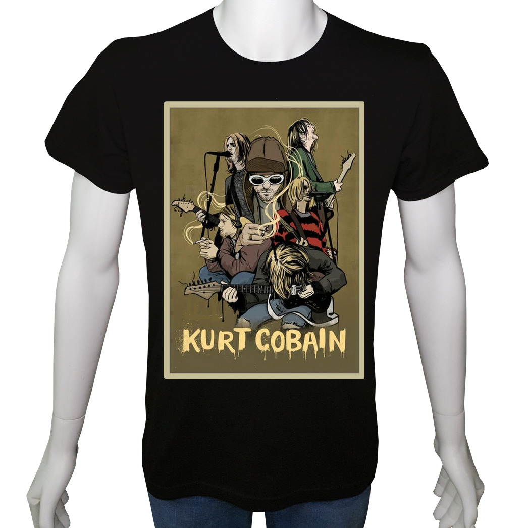 Unisex T-shirt Siyah 'Müzik/KurtCobain1' Baskılı