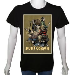 Unisex T-shirt Siyah 'Müzik/KurtCobain1' Baskılı