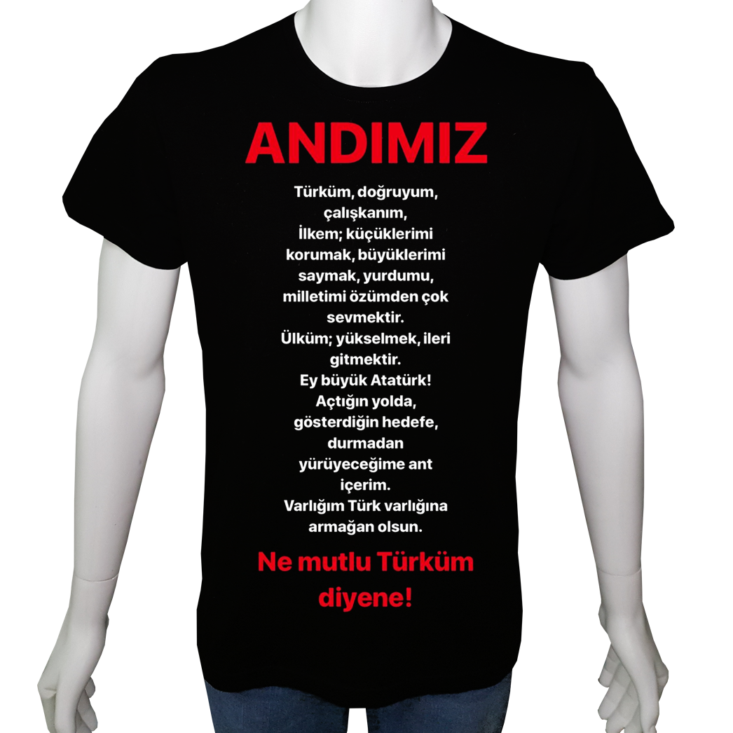 Unisex T-shirt Siyah 'Atatürk/Andımız' 2Baskılı