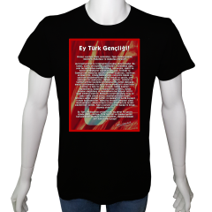 Unisex T-shirt Siyah 'Atatürk/Gençliğe Hitabe' 2Baskılı