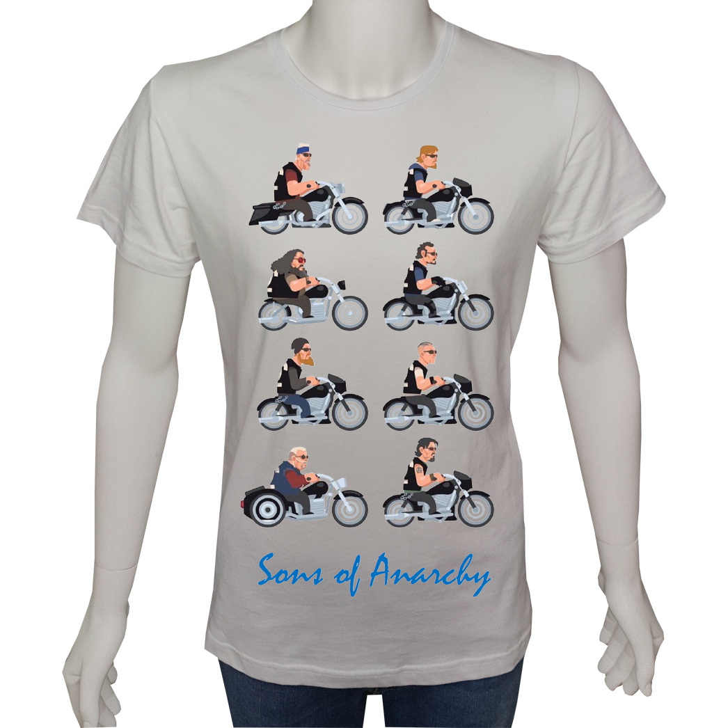 Unisex T-shirt Beyaz 'Moto / Sons of Anarchy' Baskılı