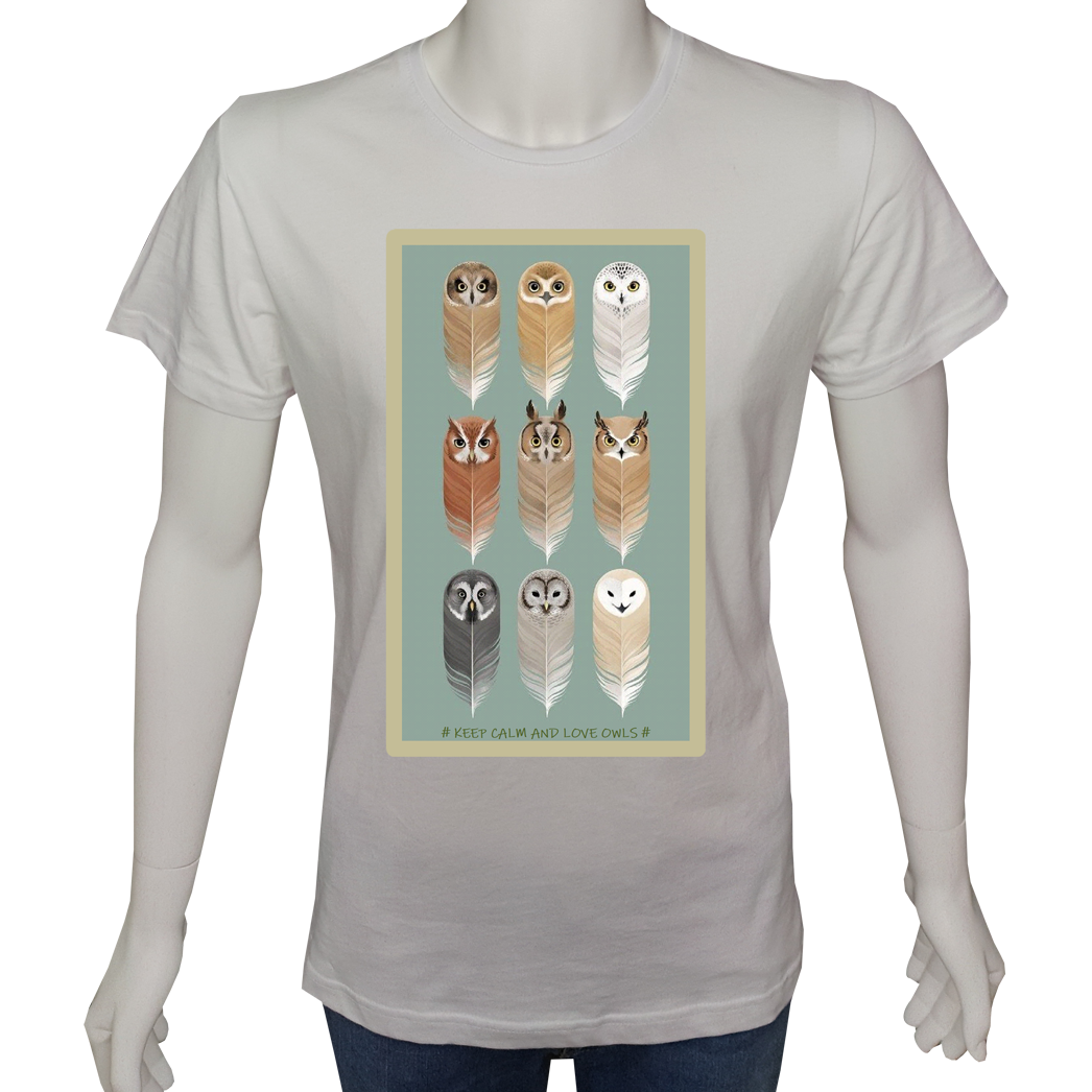 Unisex T-shirt Beyaz 'PopArt / Baykuş Tüyü' Baskılı