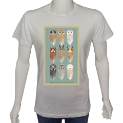 Unisex T-shirt Beyaz 'PopArt / Baykuş Tüyü' Baskılı