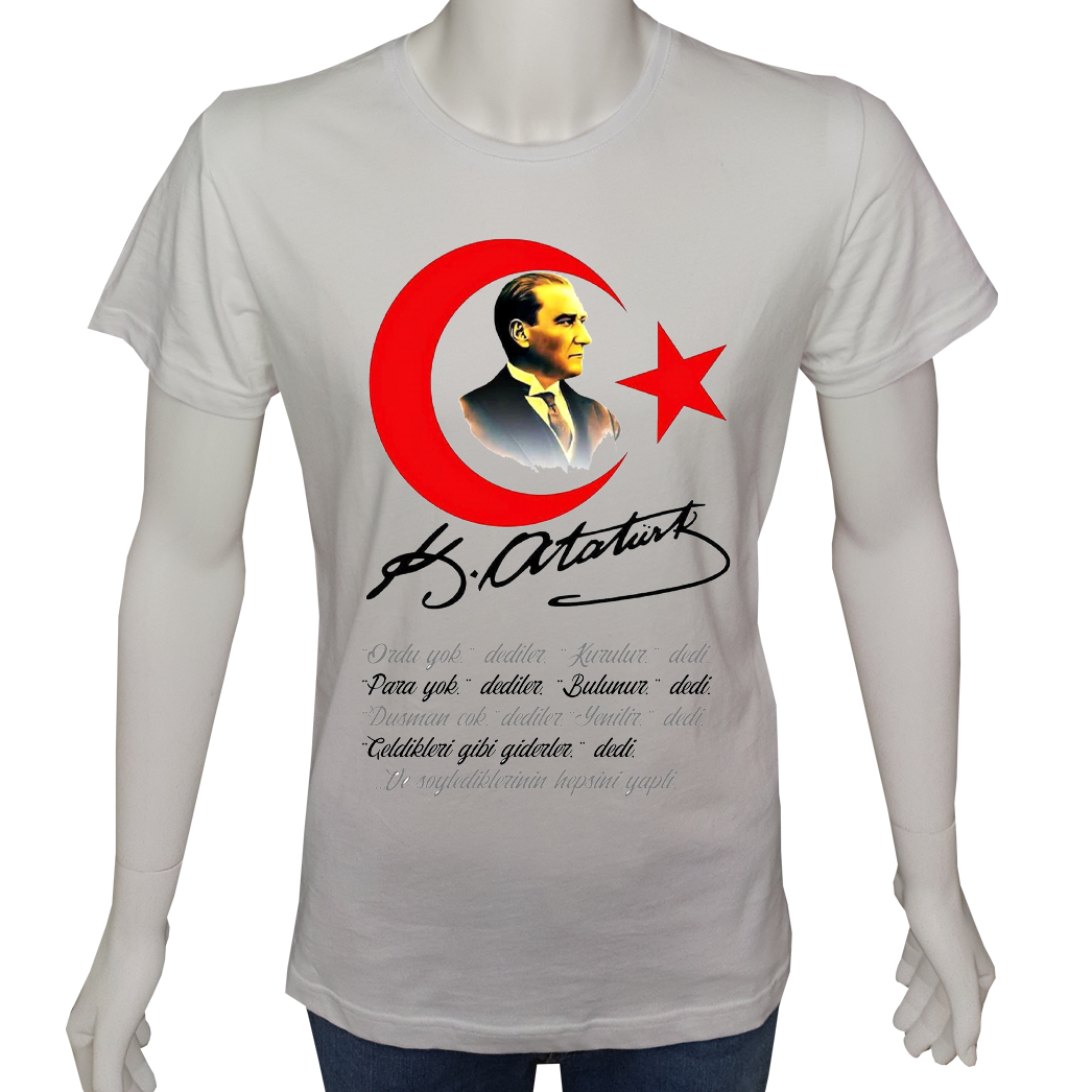 Unisex T-shirt Beyaz 'Atatürk/AyYıldız' Baskılı