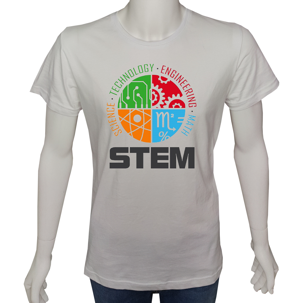 Unisex T-shirt Beyaz 'Bilim Kulübü / STEM1' Baskılı