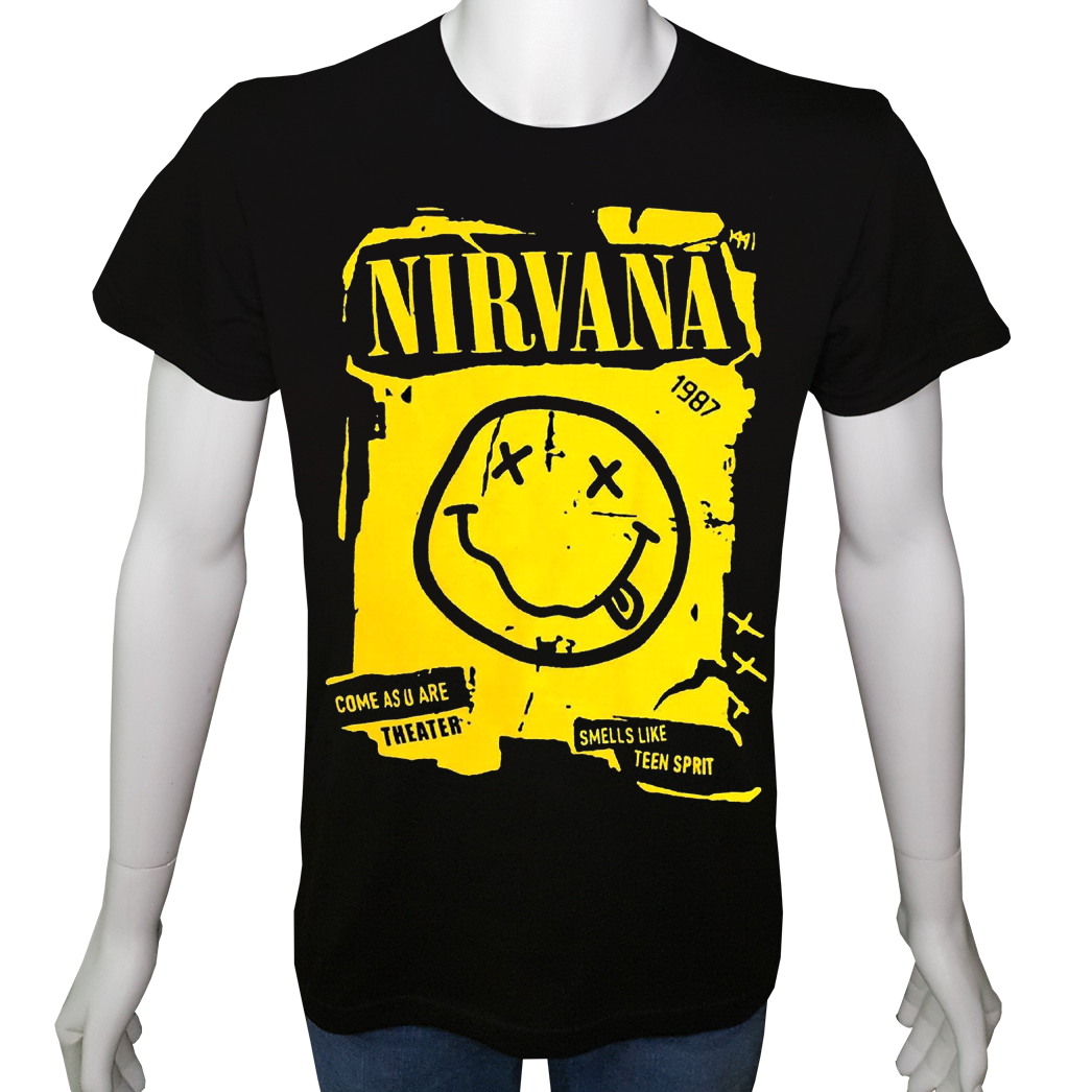 Unisex T-shirt Siyah 'Müzik/Nirvana1' Baskılı
