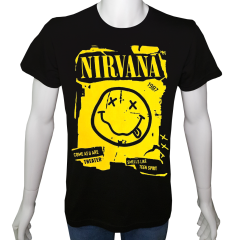 Unisex T-shirt Siyah 'Müzik/Nirvana1' Baskılı