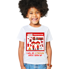 Çocuk T-shirt Beyaz 'İtfaiyeci' Baskılı