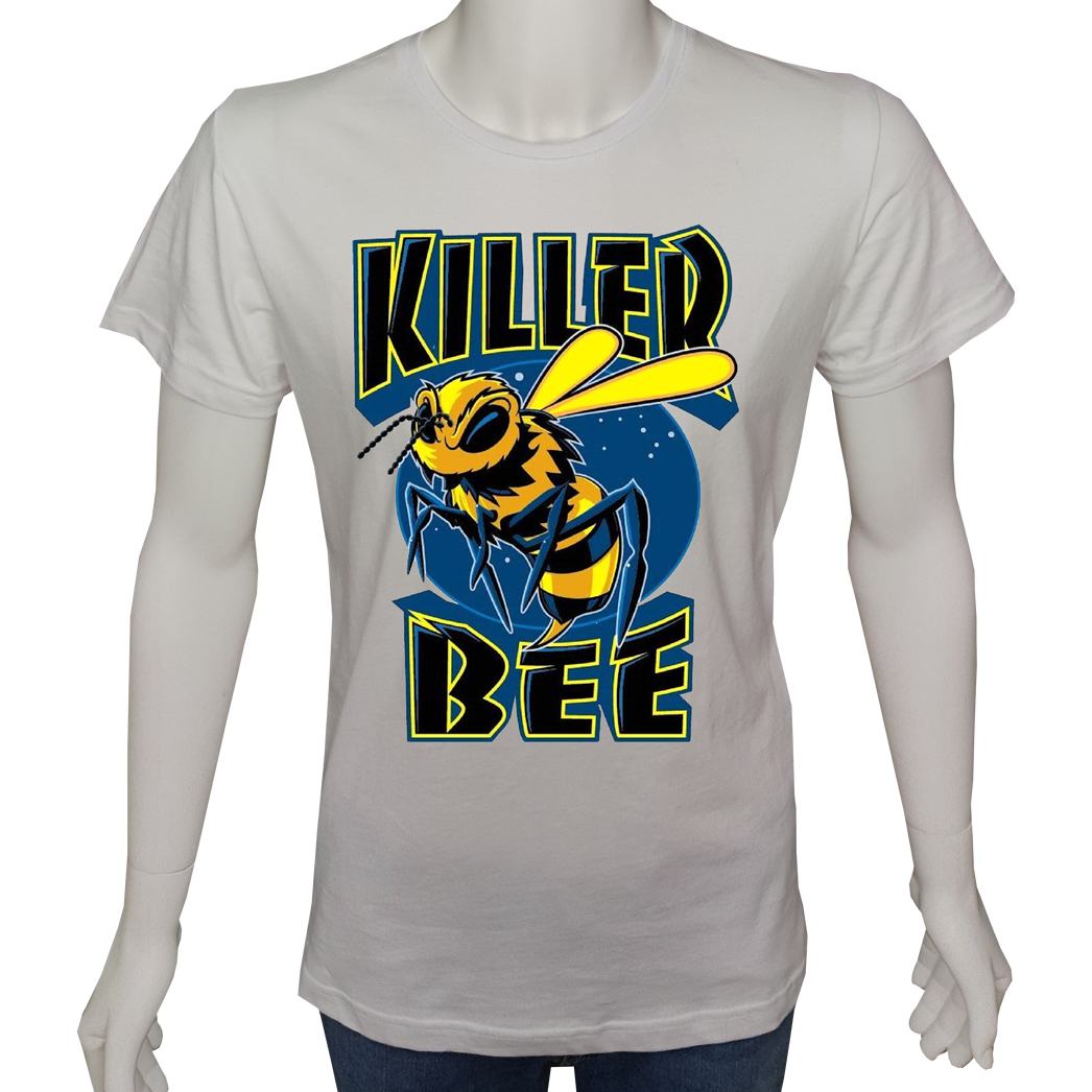 Unisex T-shirt Beyaz 'PopArt / Katil Arı' Baskılı