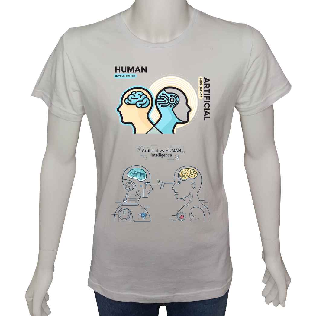 Unisex T-shirt Beyaz 'Bilim Kulübü / YapayZeka6' Baskılı