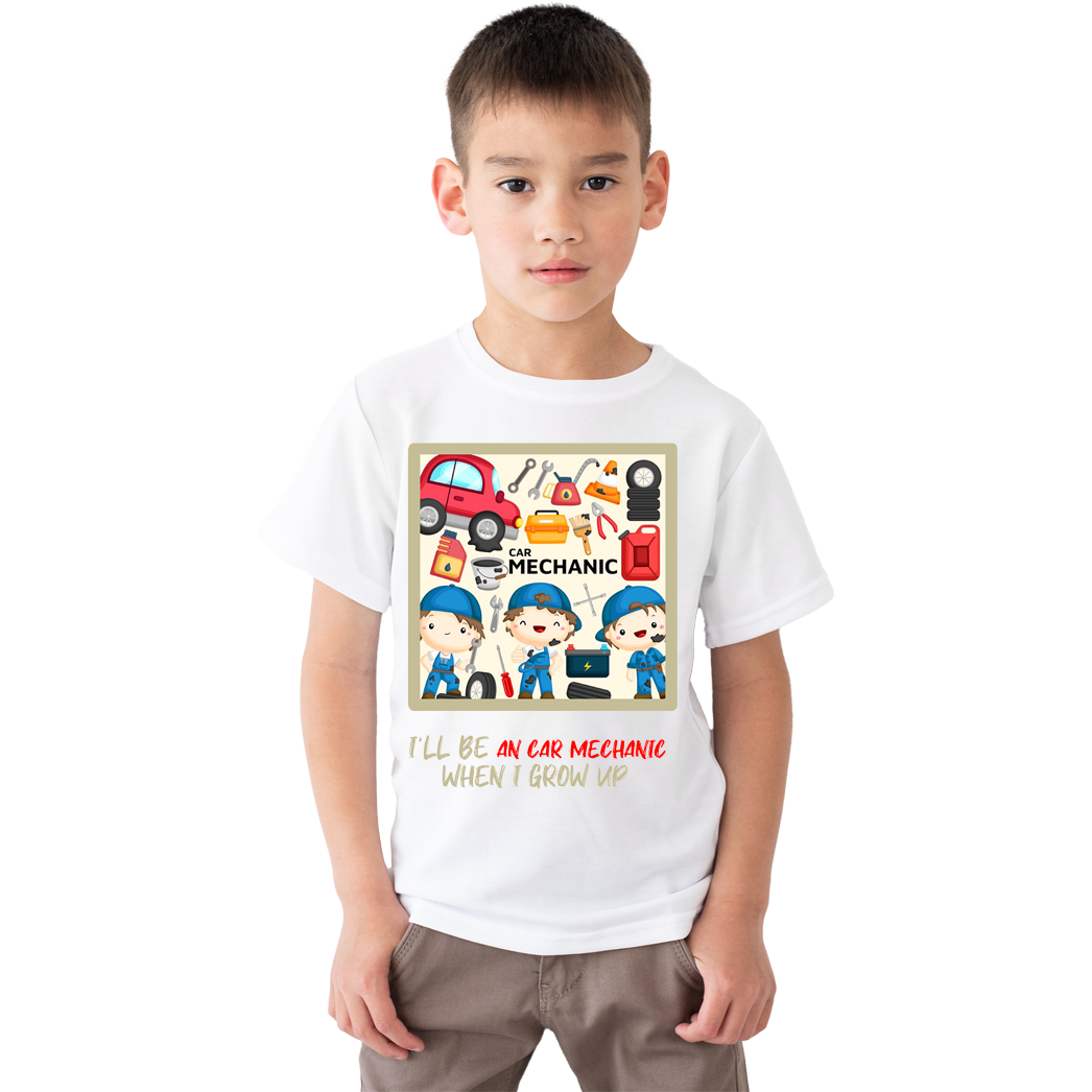 Çocuk T-shirt Beyaz 'Oto Tamircisi' Baskılı