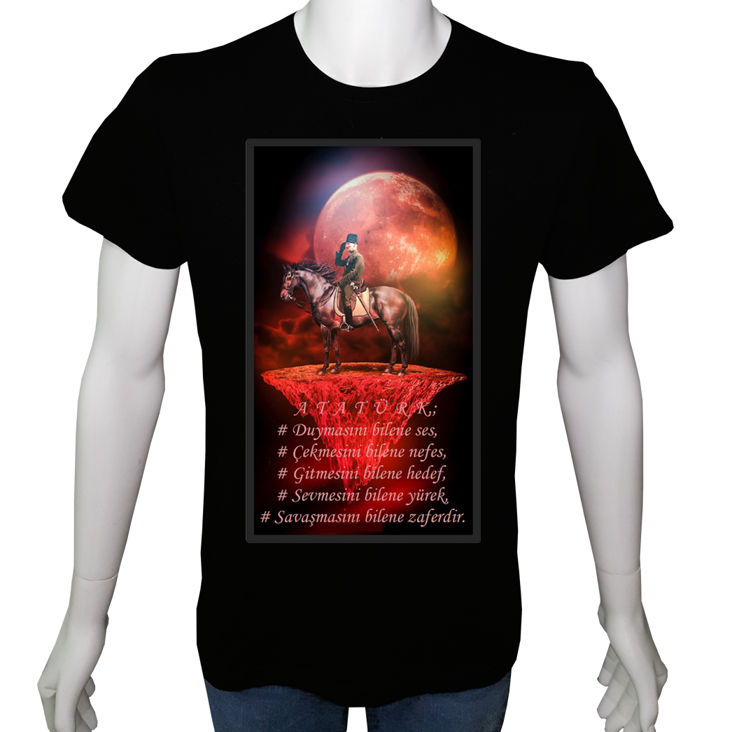 Unisex T-shirt Siyah 'Atatürk/Atatürk3' Baskılı