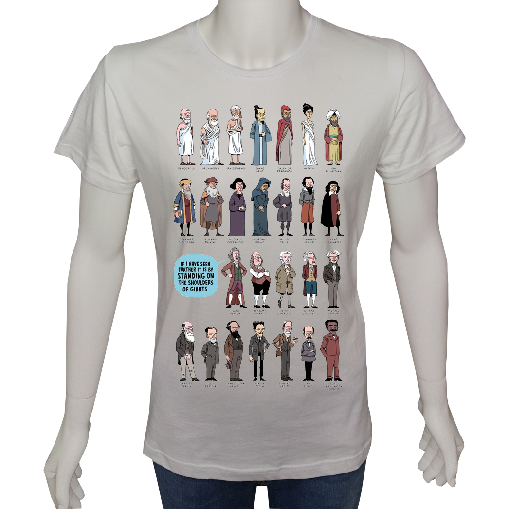 Unisex T-shirt Beyaz 'Ünlüler / Bilim İnsanları1' Baskılı