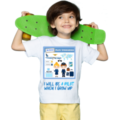 Çocuk T-shirt Beyaz 'Pilot' Baskılı