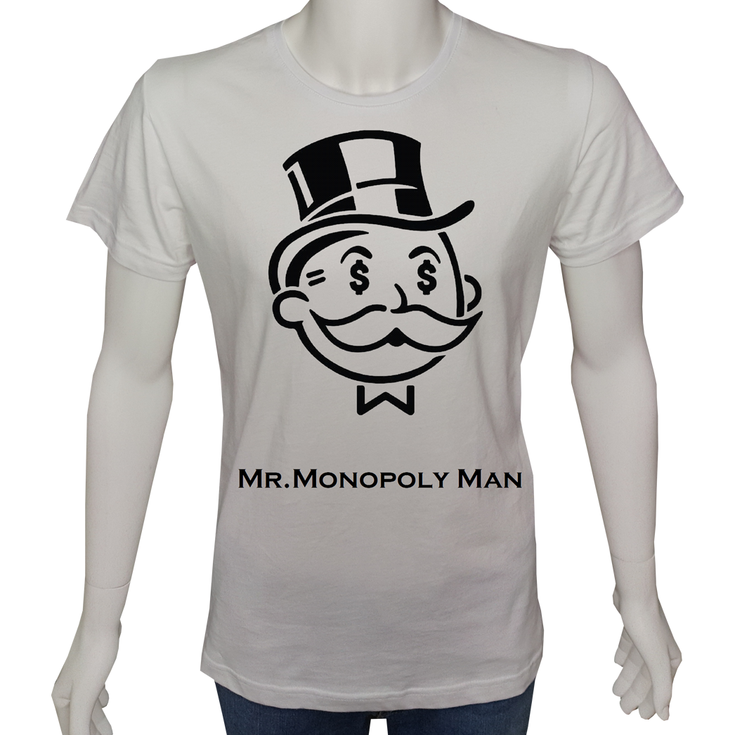 Unisex T-shirt Beyaz 'PopArt / Mr.Monopoly1' Baskılı