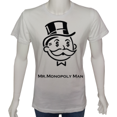 Unisex T-shirt Beyaz 'PopArt / Mr.Monopoly1' Baskılı