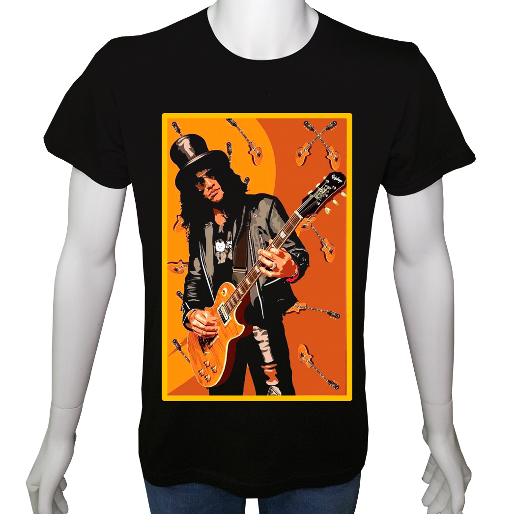 Unisex T-shirt Siyah 'Müzik/Slash1' 2Baskılı