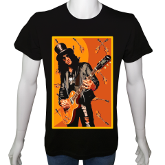 Unisex T-shirt Siyah 'Müzik/Slash1' 2Baskılı