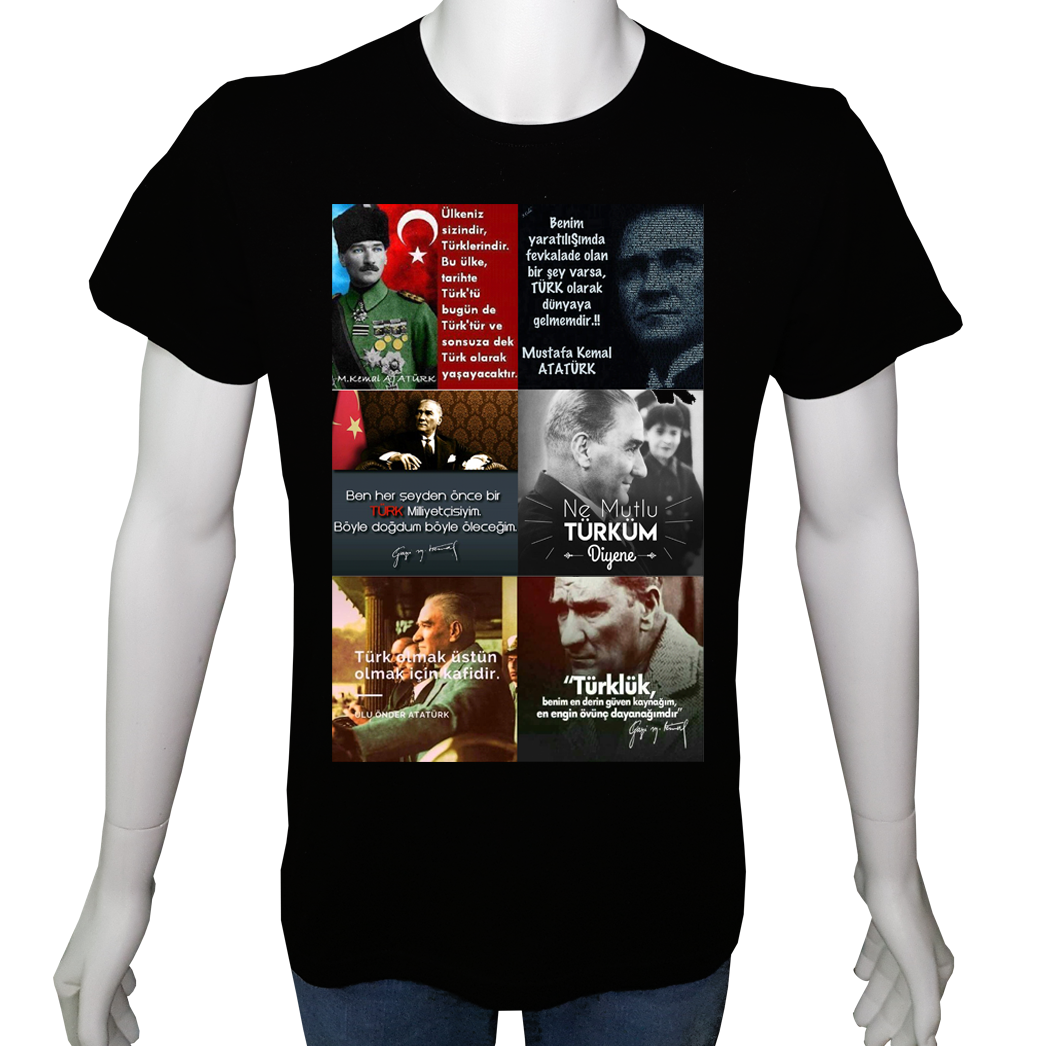 Unisex T-shirt Siyah 'Atatürk/Başbuğ2' 2Baskılı