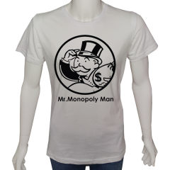 Unisex T-shirt Beyaz 'PopArt / Mr.Monopoly2' Baskılı