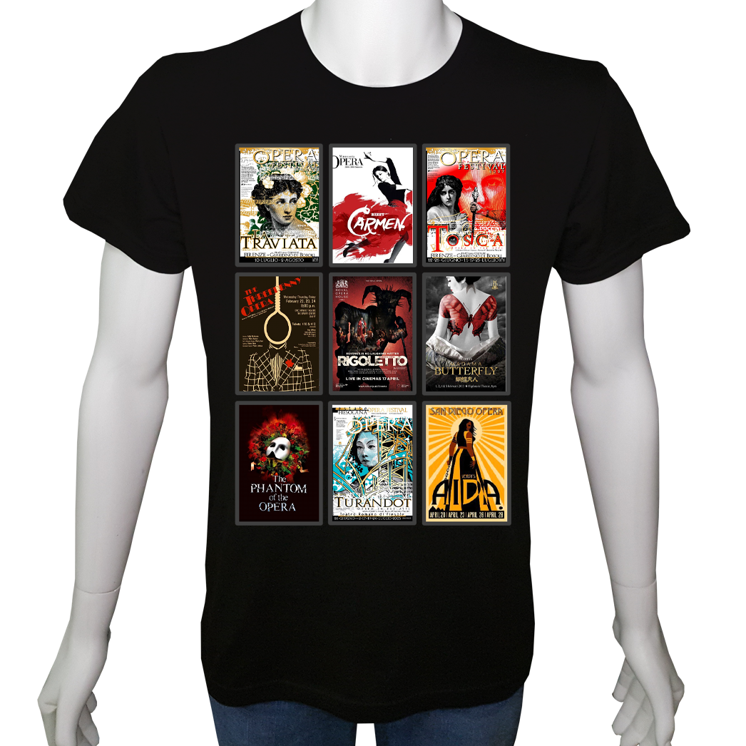 Unisex T-shirt Siyah 'Müzik/Opera2' Baskılı