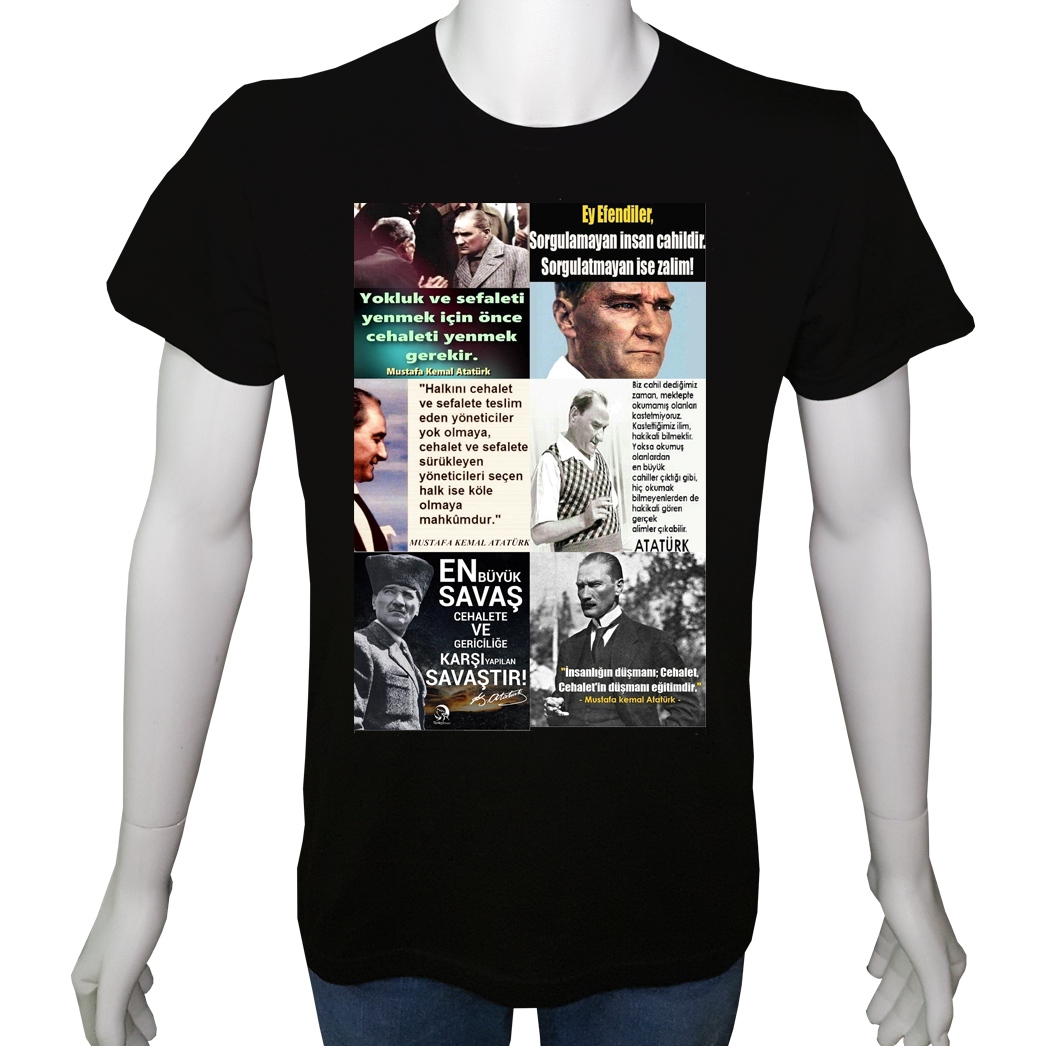 Unisex T-shirt Siyah 'Atatürk/Cehaletle savaş' 2Baskılı