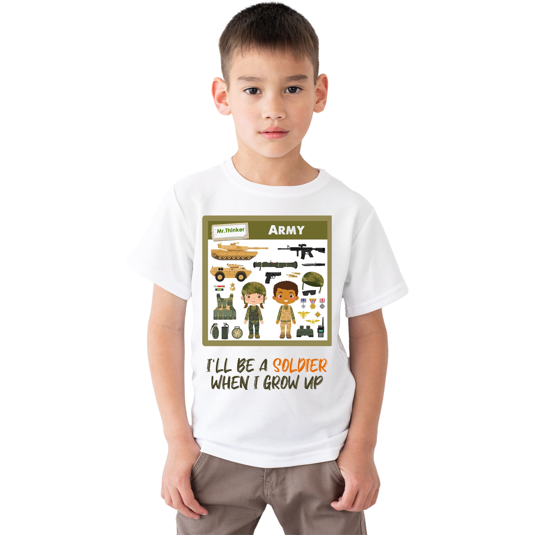 Çocuk T-shirt Beyaz 'Asker' Baskılı