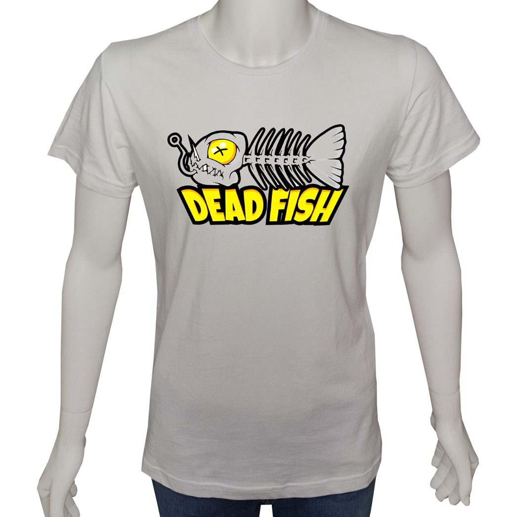 Unisex T-shirt Beyaz 'PopArt / Ölü Balık' Baskılı