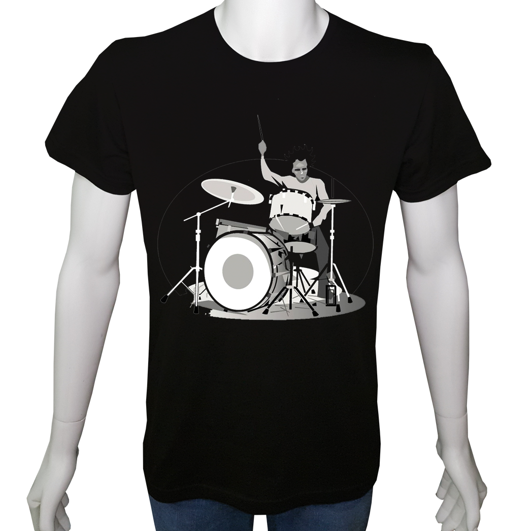 Unisex T-shirt Siyah 'Müzik/Baterist1' Baskılı