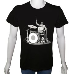 Unisex T-shirt Siyah 'Müzik/Baterist1' Baskılı