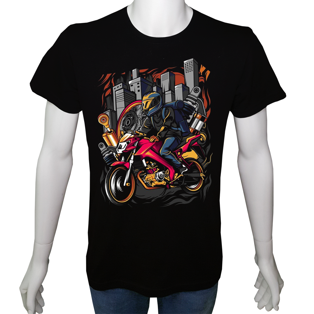 Unisex T-shirt Siyah 'Moto / Moto12' Baskılı