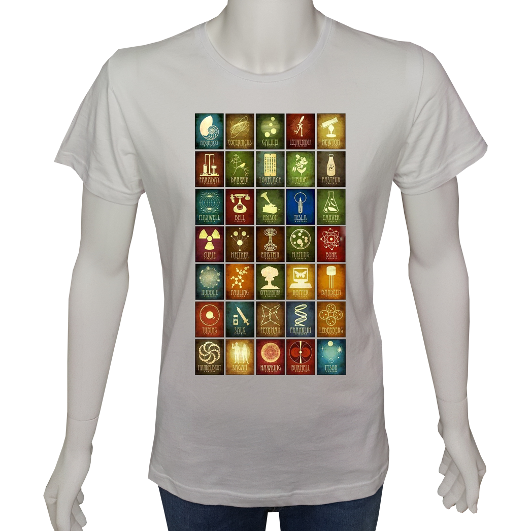 Unisex T-shirt Beyaz 'Bilim Kulübü / Bilimİnsanları5' Baskılı