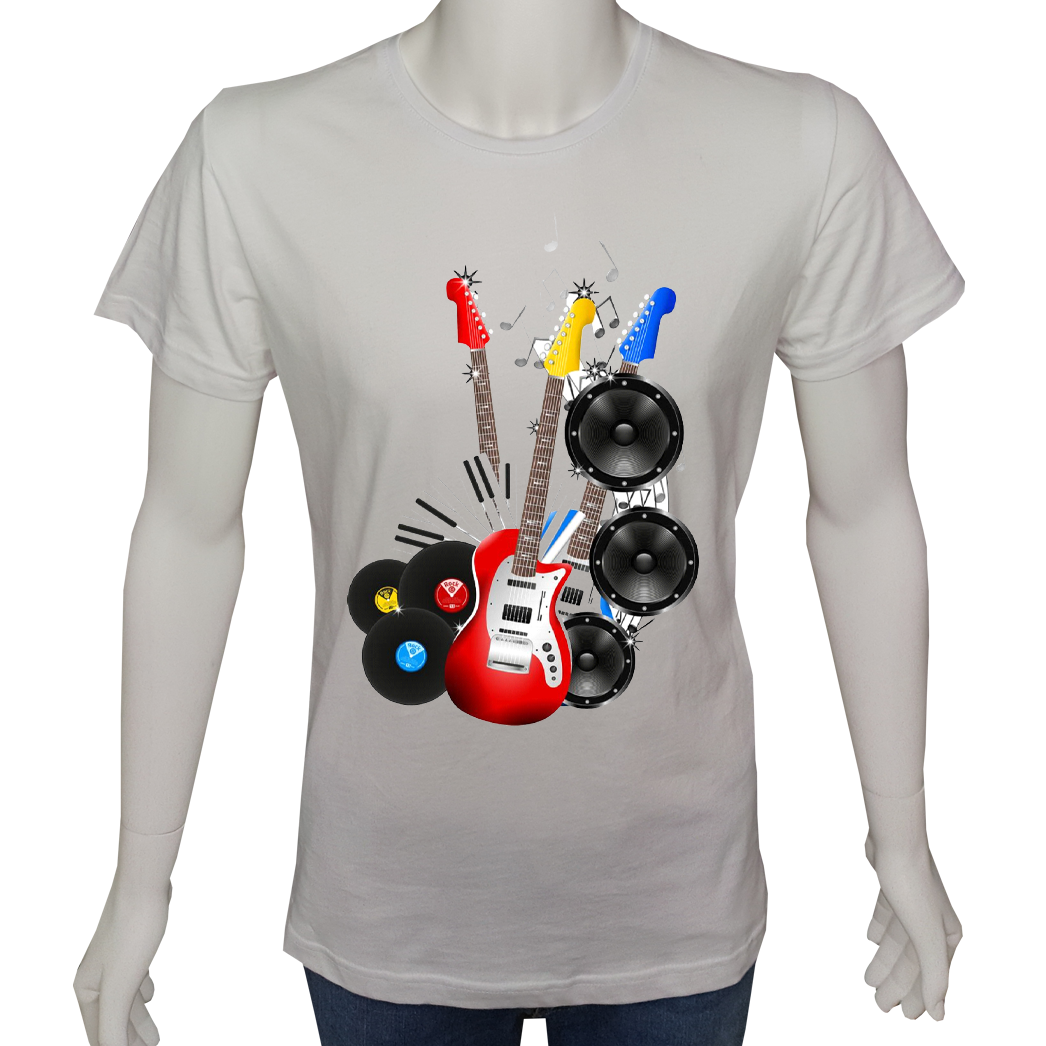 Unisex T-shirt Beyaz 'Müzik/Gitar1' Baskılı