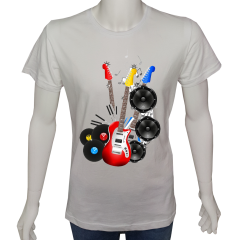 Unisex T-shirt Beyaz 'Müzik/Gitar1' Baskılı
