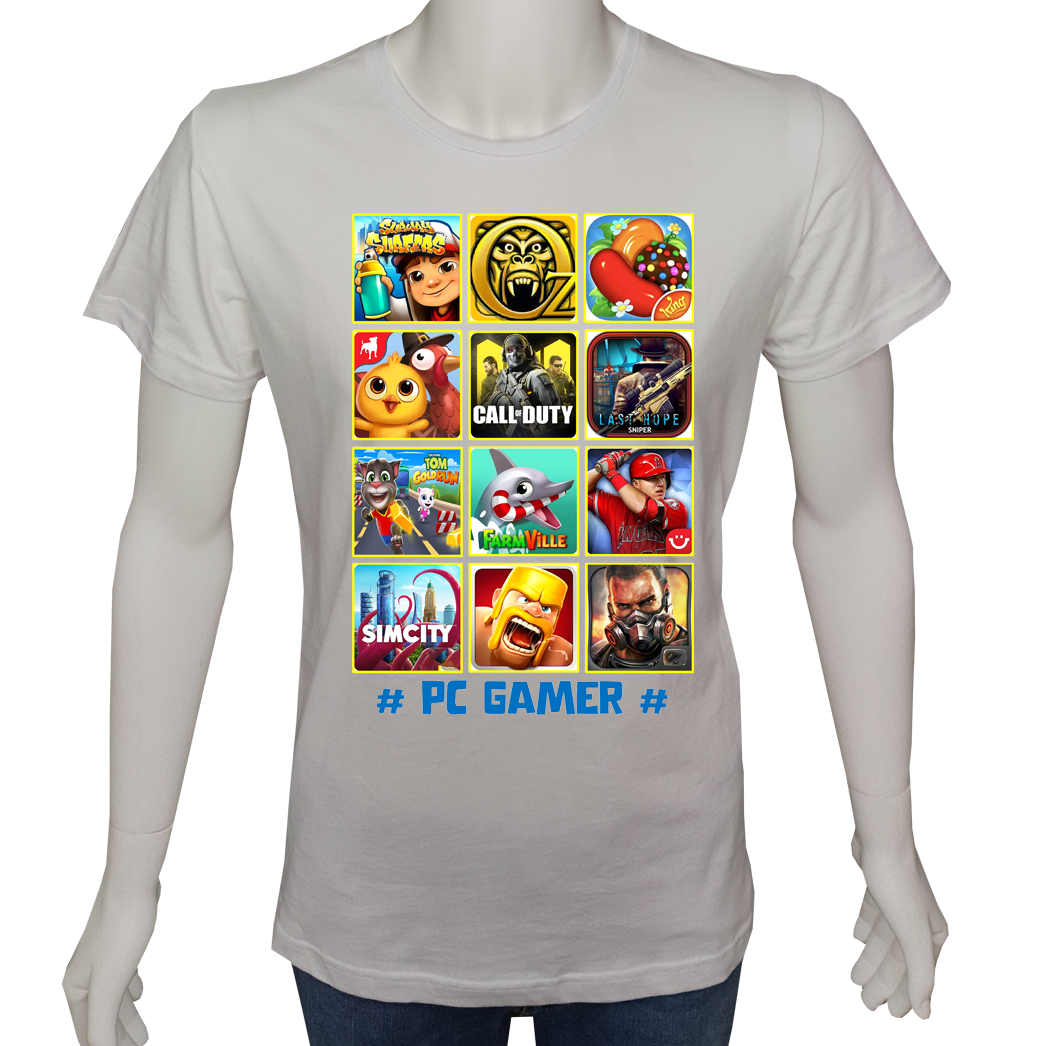 Unisex T-shirt Beyaz 'PC Oyuncu/PC Oyuncu2' Baskılı