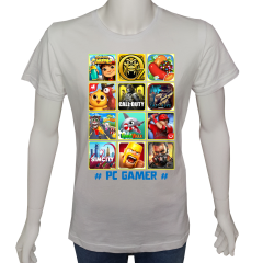 Unisex T-shirt Beyaz 'PC Oyuncu/PC Oyuncu2' Baskılı