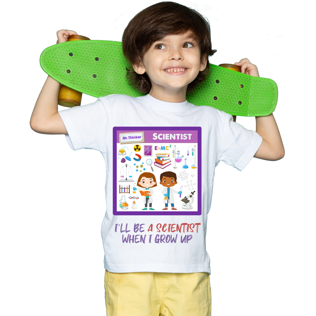 Çocuk T-shirt Beyaz 'Bilim İnsanı' Baskılı