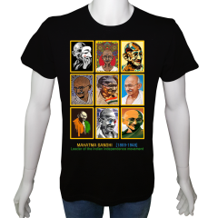 Unisex T-shirt Siyah 'Ünlüler / Gandhi1' Baskılı